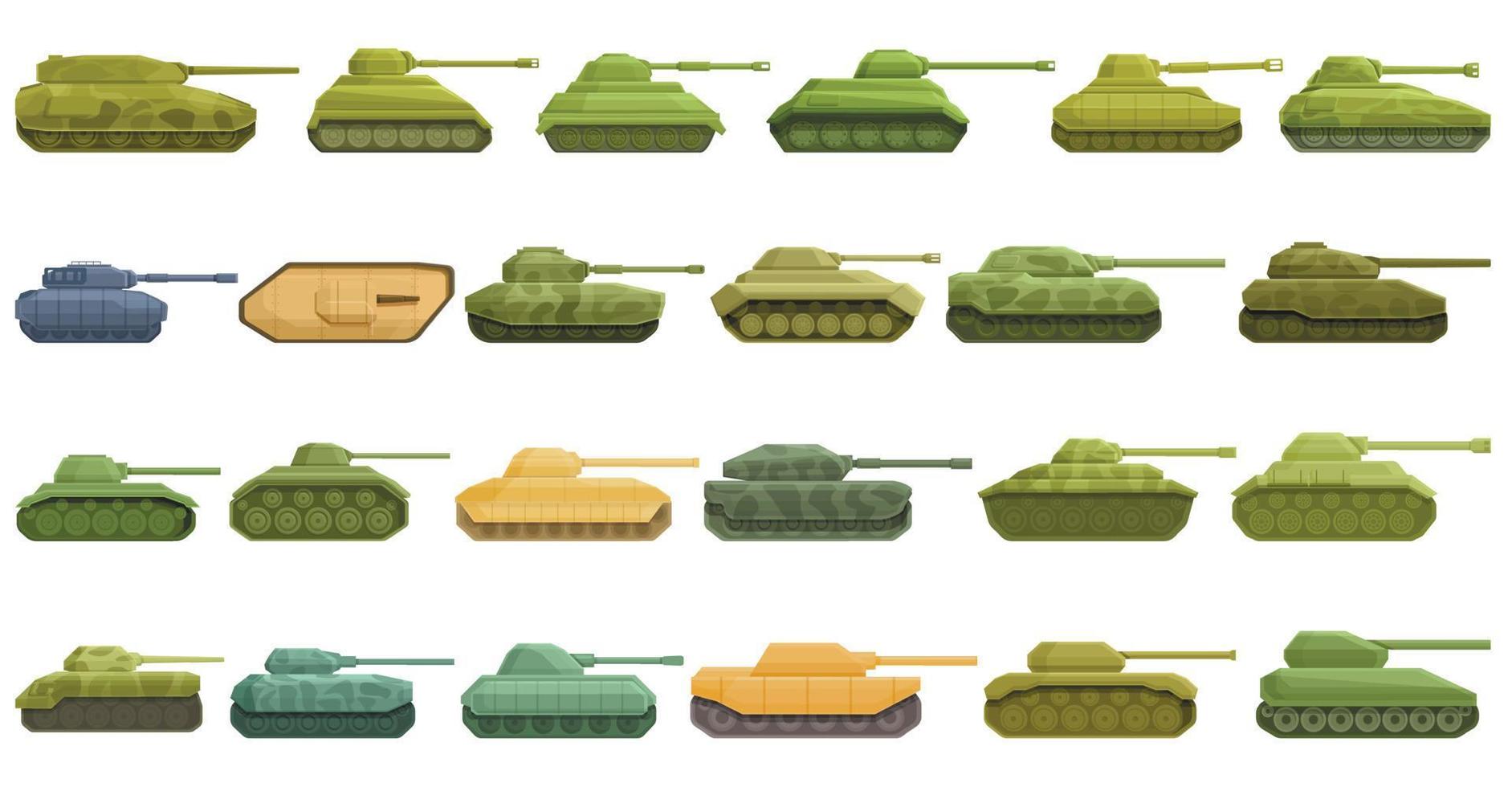 ícones do tanque de batalha definir vetor dos desenhos animados. armado de guerra