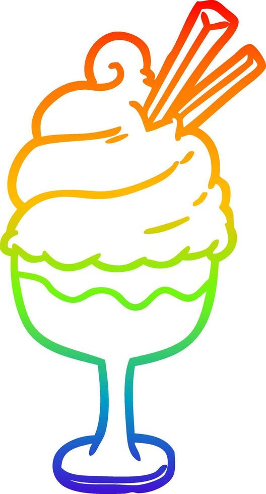 sobremesa de sorvete de desenho de linha de gradiente de arco-íris vetor