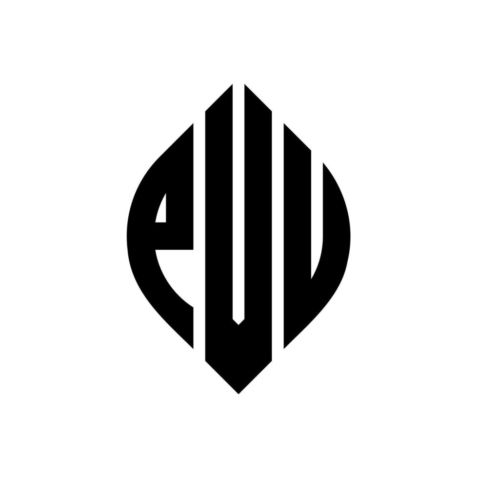 design de logotipo de letra de círculo pvu com forma de círculo e elipse. letras de elipse pvu com estilo tipográfico. as três iniciais formam um logotipo circular. pvu círculo emblema abstrato monograma carta marca vetor. vetor