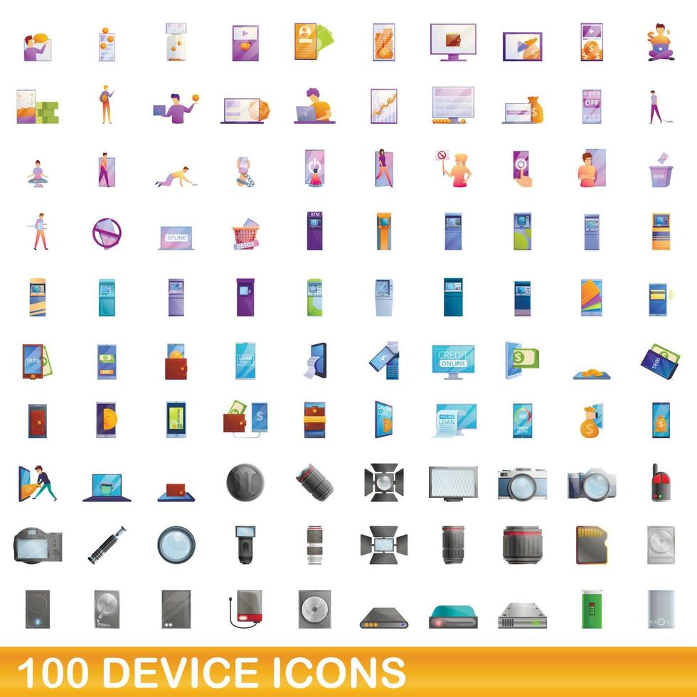 conjunto de 100 ícones de dispositivos, estilo cartoon vetor