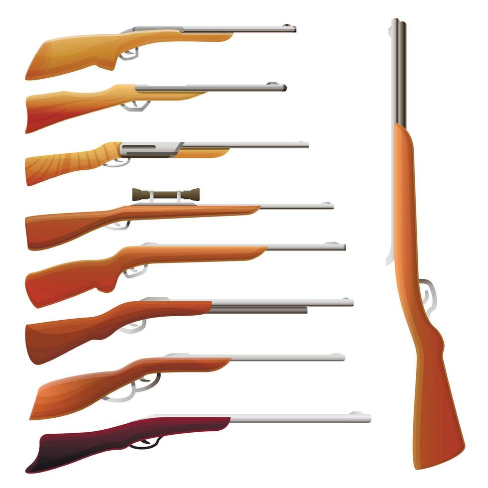 conjunto de ícones de rifle de caça, estilo cartoon vetor