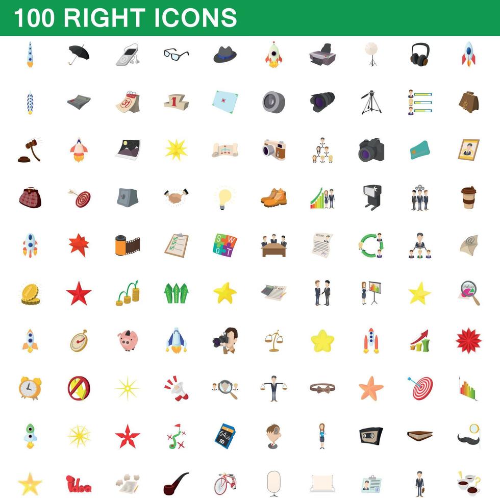 conjunto de 100 ícones certos, estilo cartoon vetor