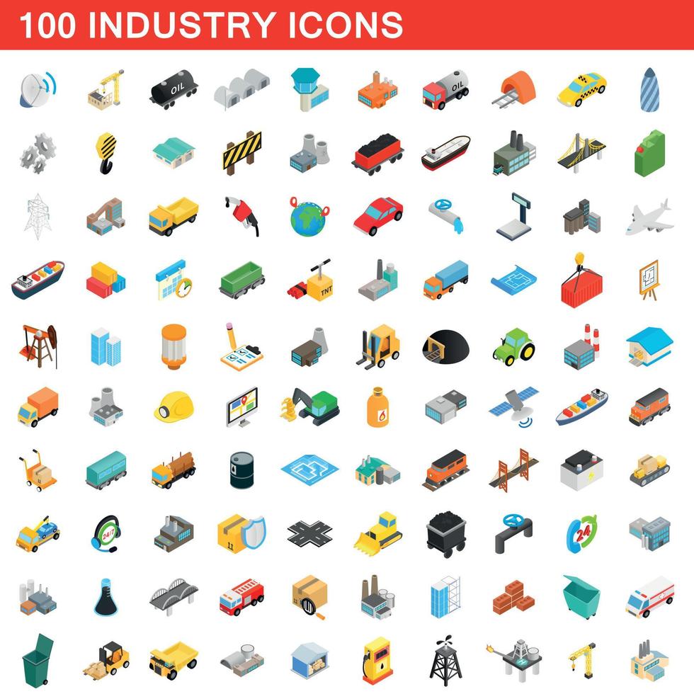 conjunto de 100 ícones da indústria, estilo 3d isométrico vetor