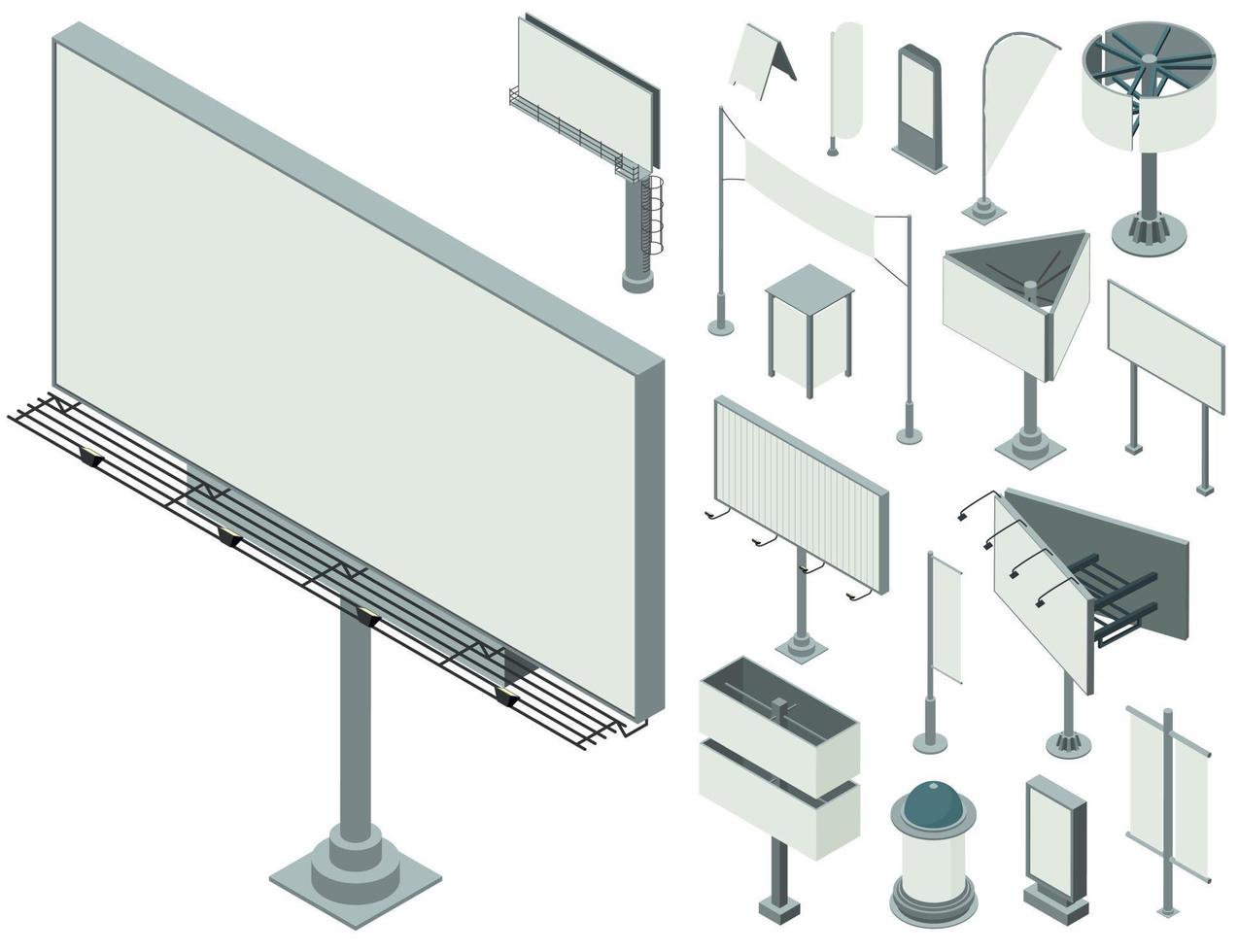 conjunto de ícones de publicidade ao ar livre, estilo isométrico vetor