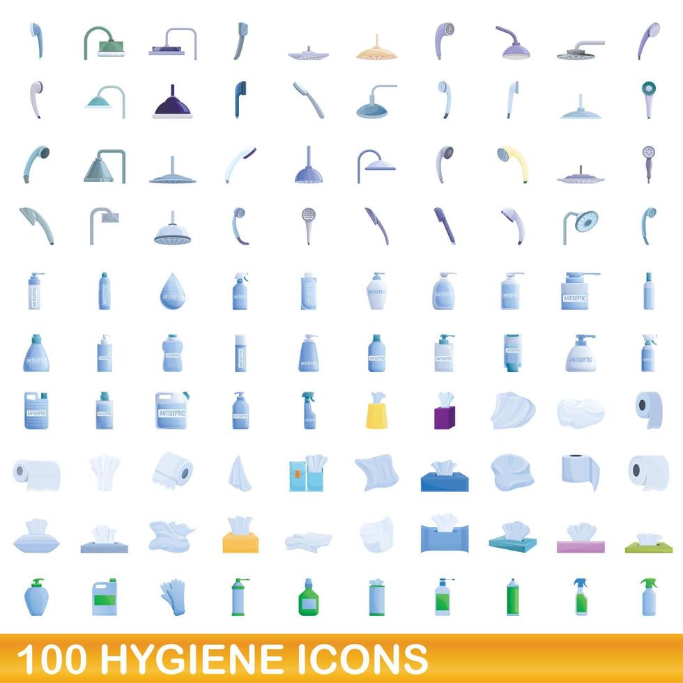 conjunto de 100 ícones de higiene, estilo cartoon vetor