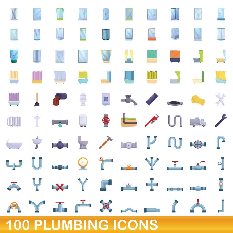 conjunto de 100 ícones de encanamento, estilo cartoon vetor