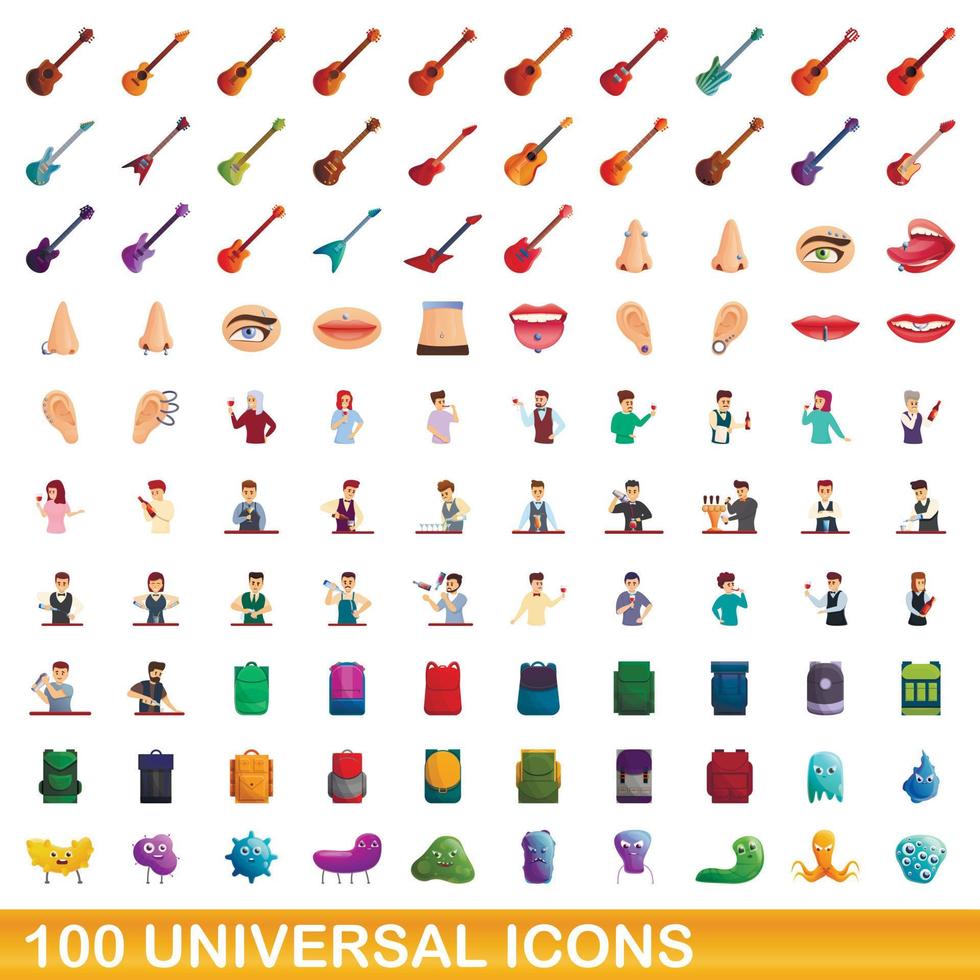 conjunto de 100 ícones universais, estilo cartoon vetor