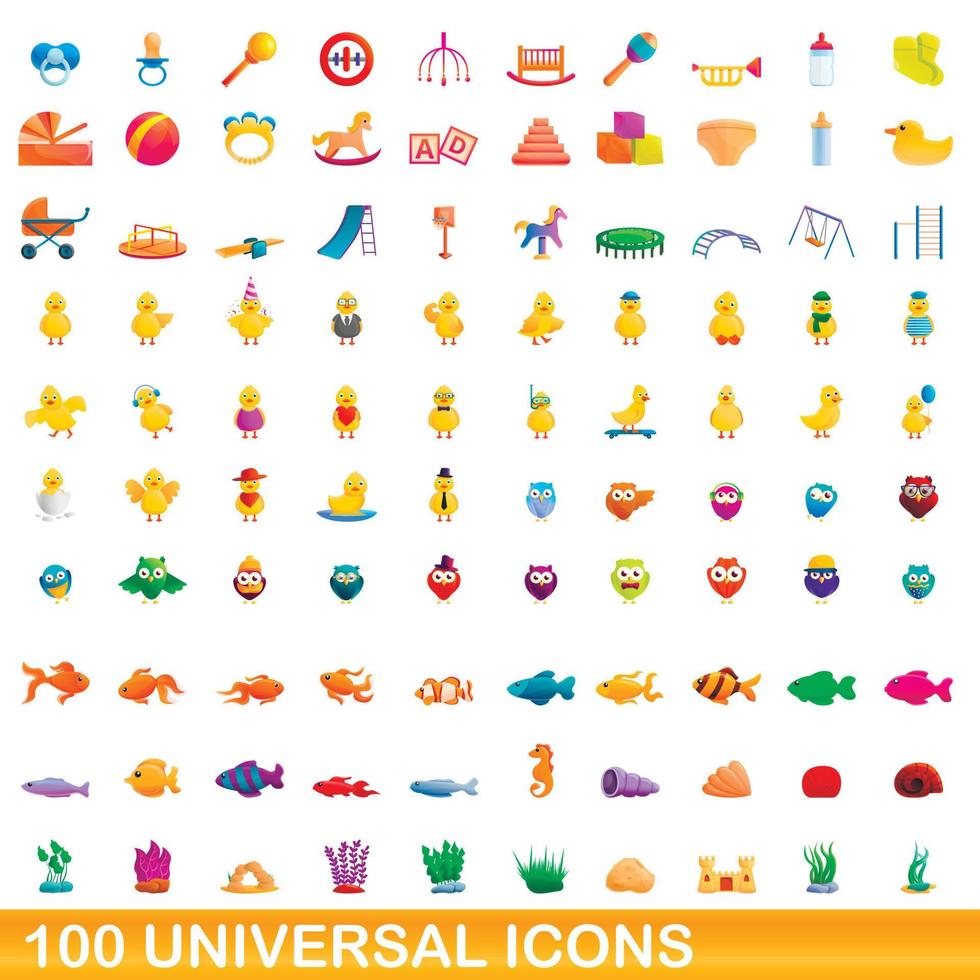 conjunto de 100 ícones universais, estilo cartoon vetor