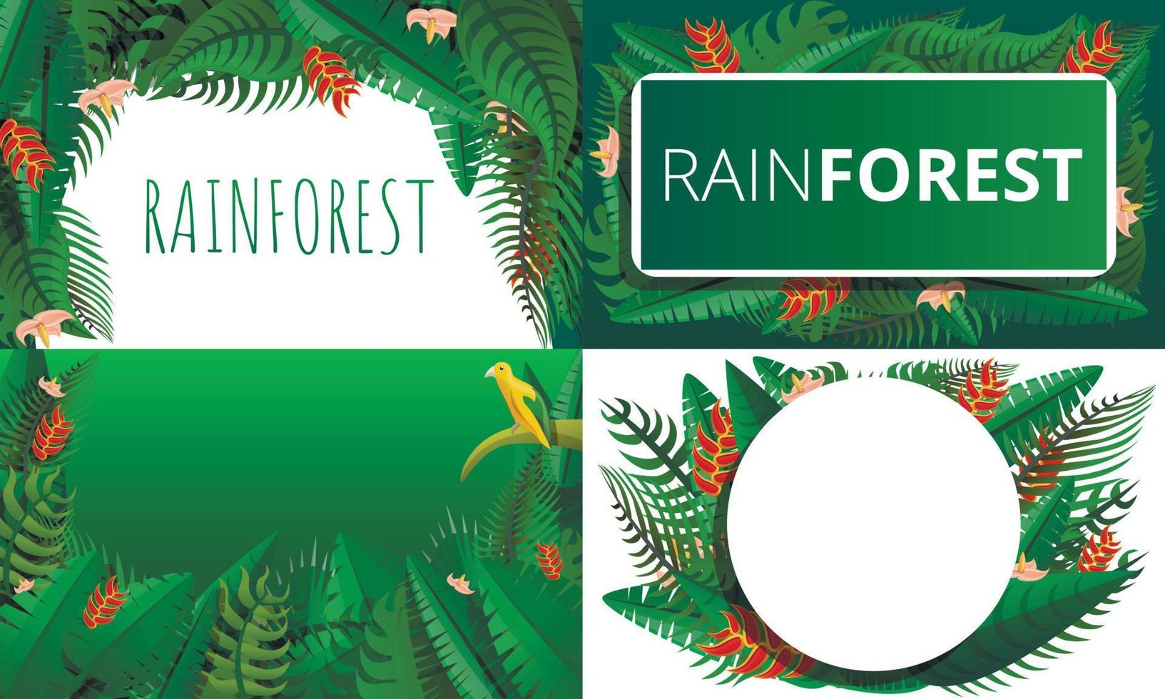 conjunto de banner da floresta tropical, estilo cartoon vetor