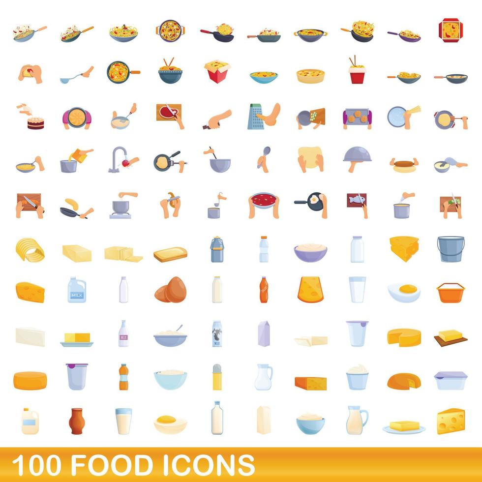 conjunto de 100 ícones de comida, estilo cartoon vetor