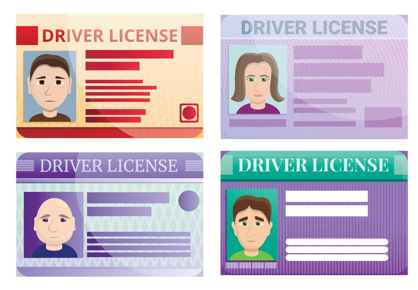 conjunto de ícones de carteira de motorista, estilo cartoon vetor