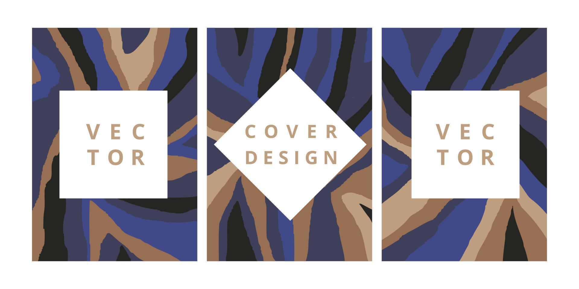 conjunto de modelo de design moderno com ornamento geométrico abstrato nas cores azuis e marrons escuras. fundo boho mínimo para design de folheto, panfleto, banner, pôster e branding. ilustração vetorial vetor