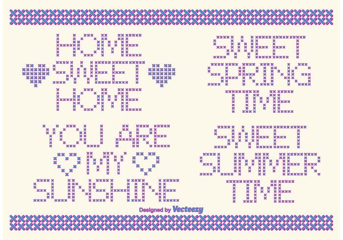 Etiquetas de texto do estilo do vetor Cross Stitch