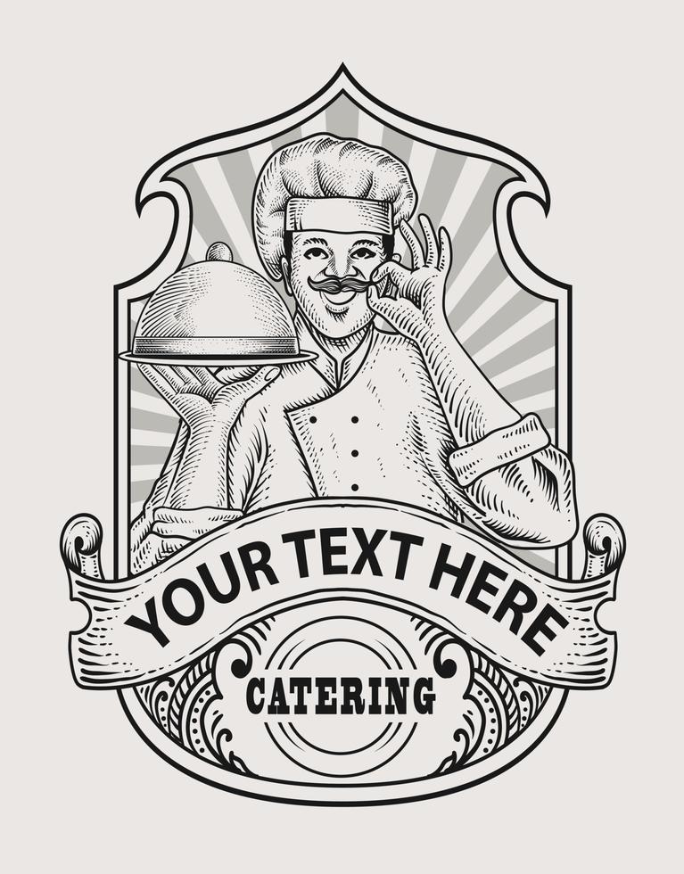 ilustração chef catering logotipo vintage vetor