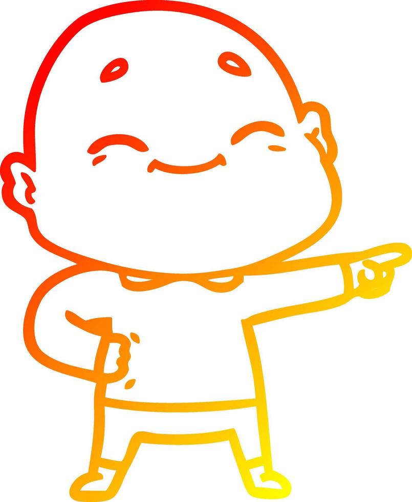 linha de gradiente quente desenhando homem careca de desenho animado feliz vetor