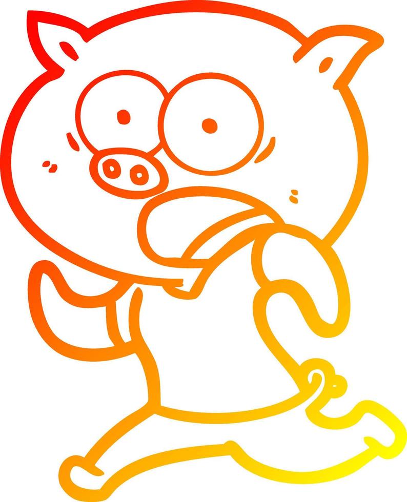 desenho de linha de gradiente quente porco de desenho animado fugindo vetor