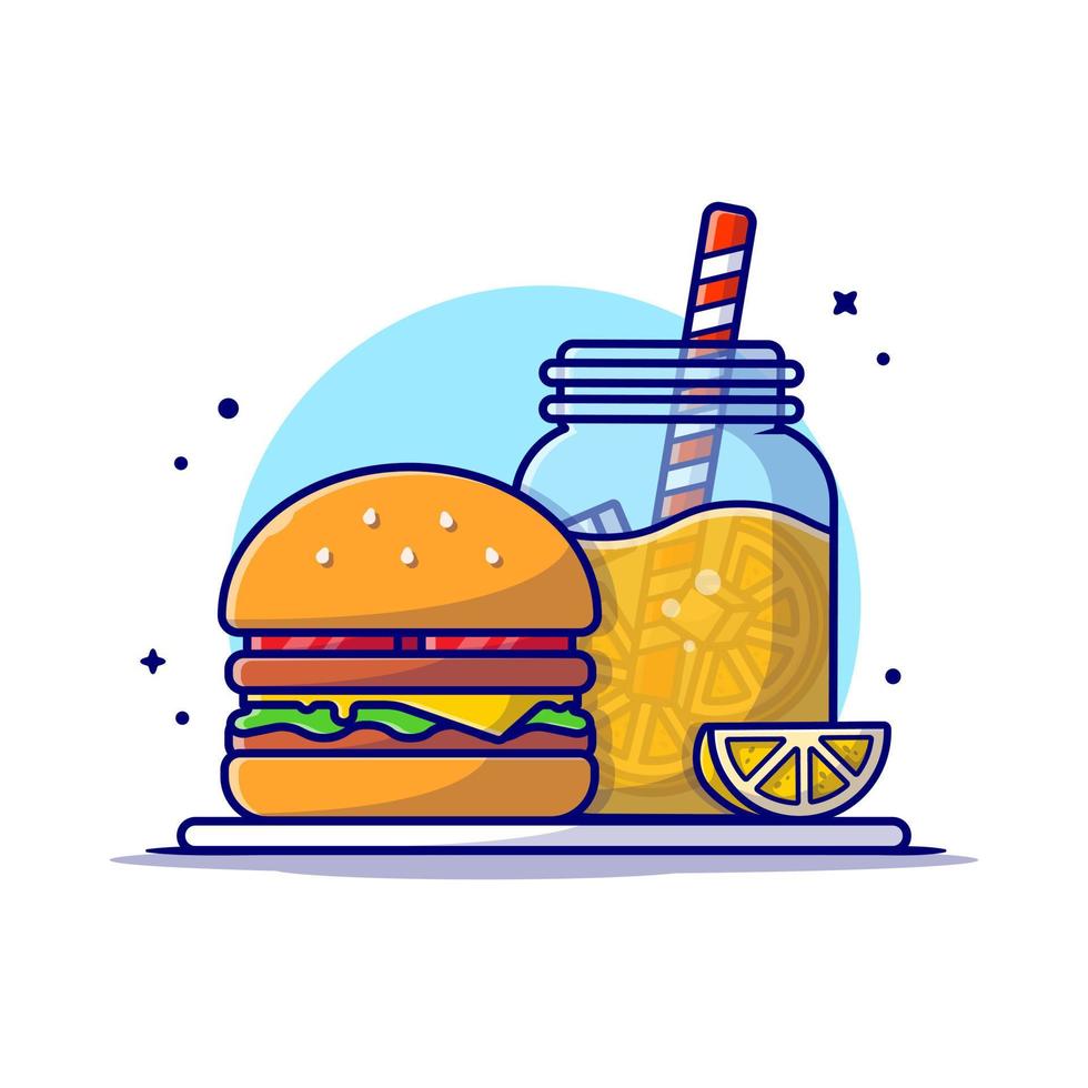 hambúrguer e suco de laranja ilustração de ícone dos desenhos animados vetor. comida e bebida ícone conceito isolado vetor premium. estilo de desenho animado plano