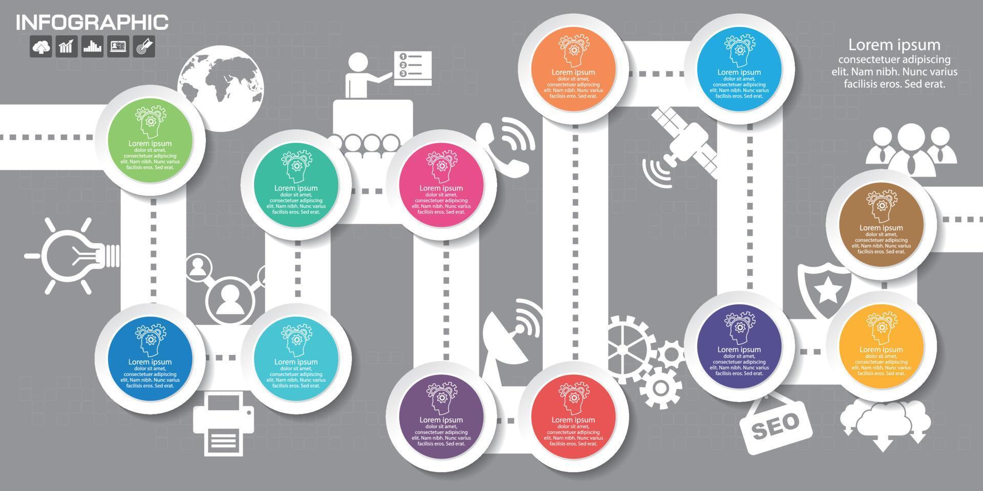 modelo de design de infográficos de linha do tempo com 12 opções, diagrama de processo, ilustração vetorial eps10 vetor