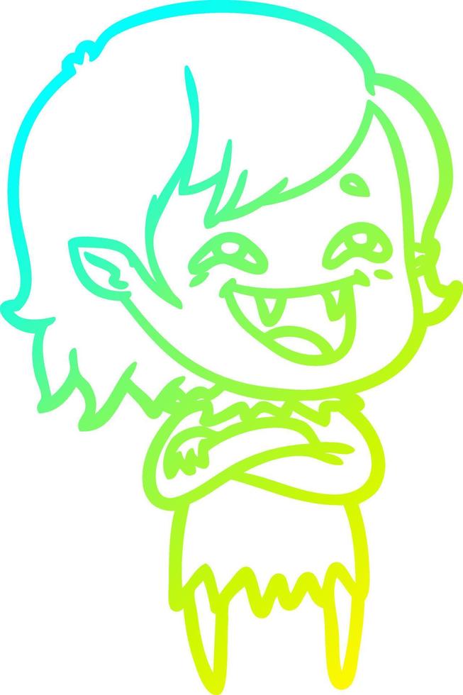 desenho de linha de gradiente frio desenho animado rindo garota vampira vetor