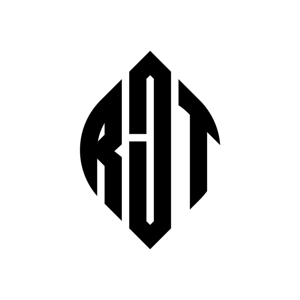 design de logotipo de letra de círculo rjt com forma de círculo e elipse. letras de elipse rjt com estilo tipográfico. as três iniciais formam um logotipo circular. rjt círculo emblema abstrato monograma carta marca vetor. vetor