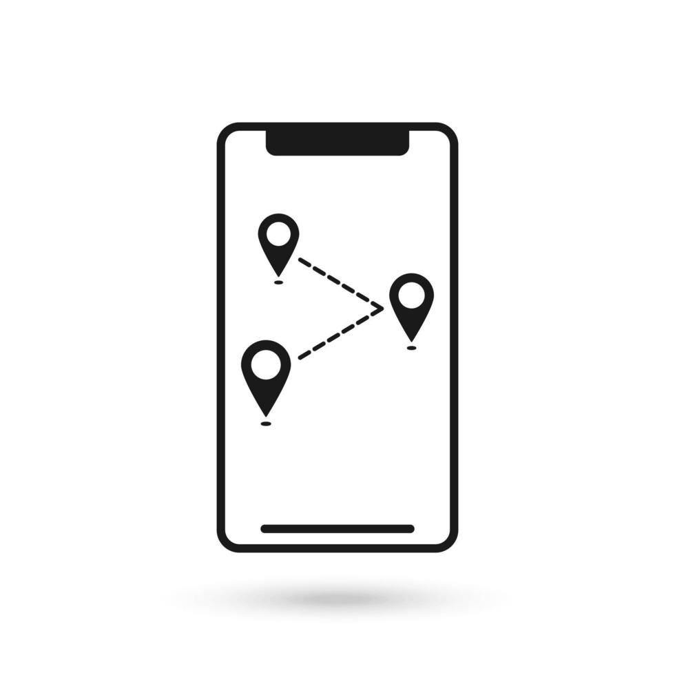 ícone de design plano de telefone celular com símbolo de ponteiros de mapa vetor