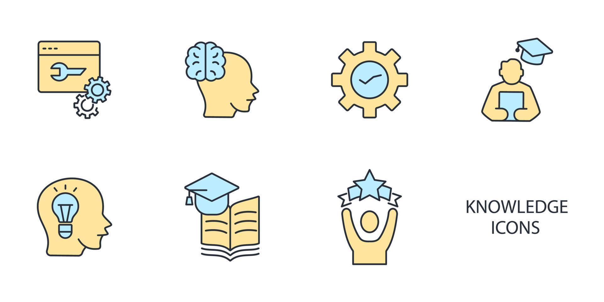 conjunto de ícones de conhecimento e educação. elementos de vetor de símbolo de pacote de conhecimento e educação para web infográfico
