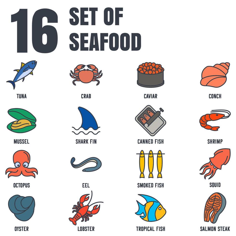 modelo de símbolo de ícone de conjunto de peixes e frutos do mar para ilustração em vetor de logotipo de coleção de design gráfico e web