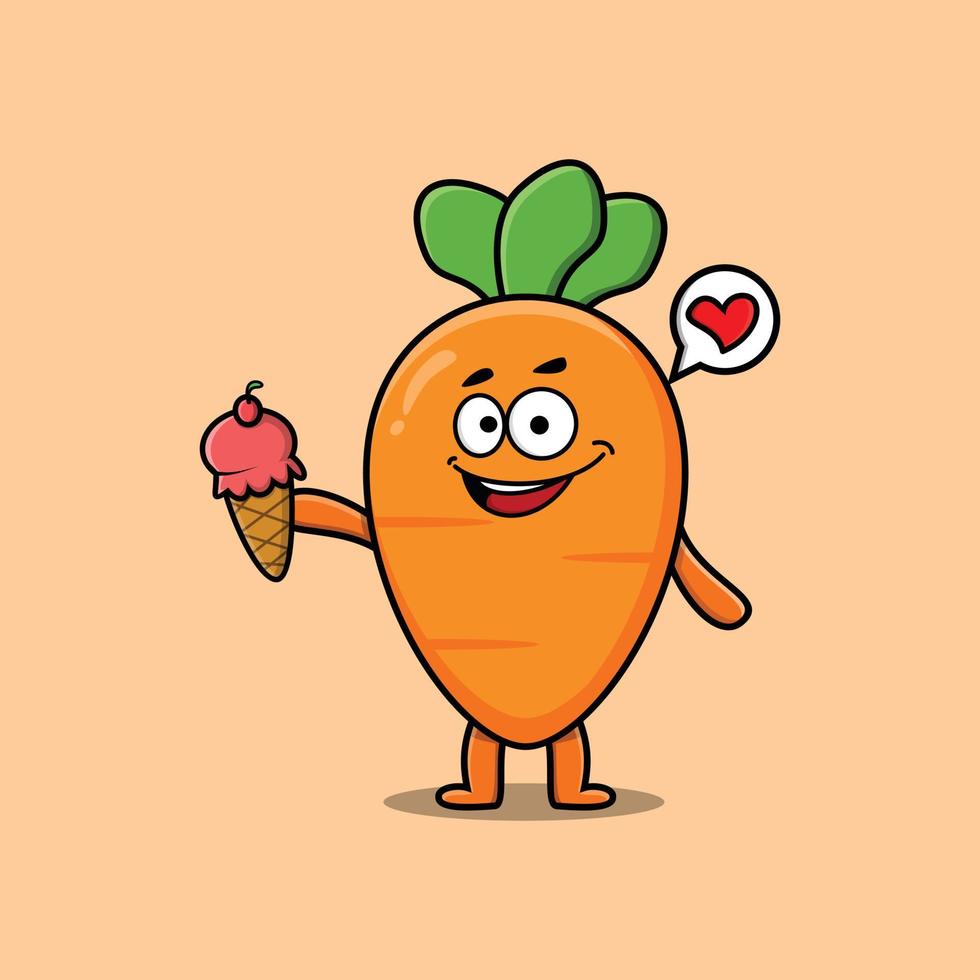 personagem de cenoura bonito dos desenhos animados segurando sorvete vetor