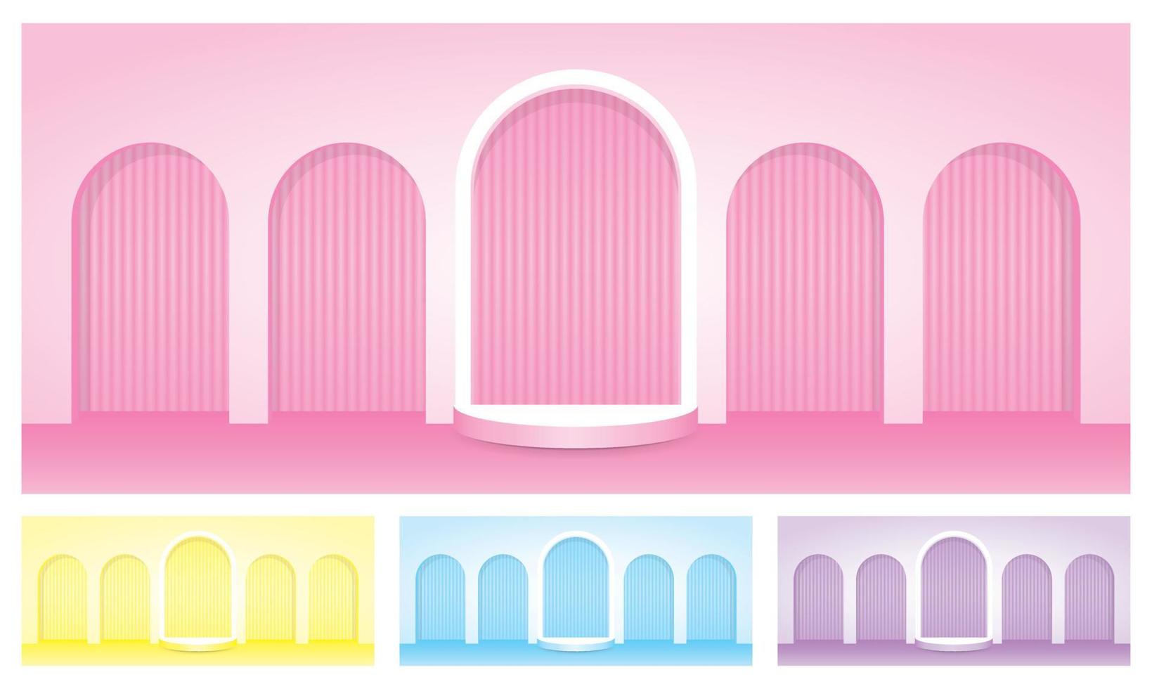 parede de arco pastel doce com exibição em semicírculo etapa 3d ilustração vetorial coleção de fundo para colocar seu objeto vetor