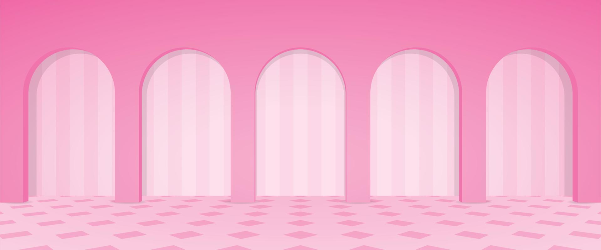 fundo de cena de parede de arco rosa pastel doce na moda vetor de ilustração 3d