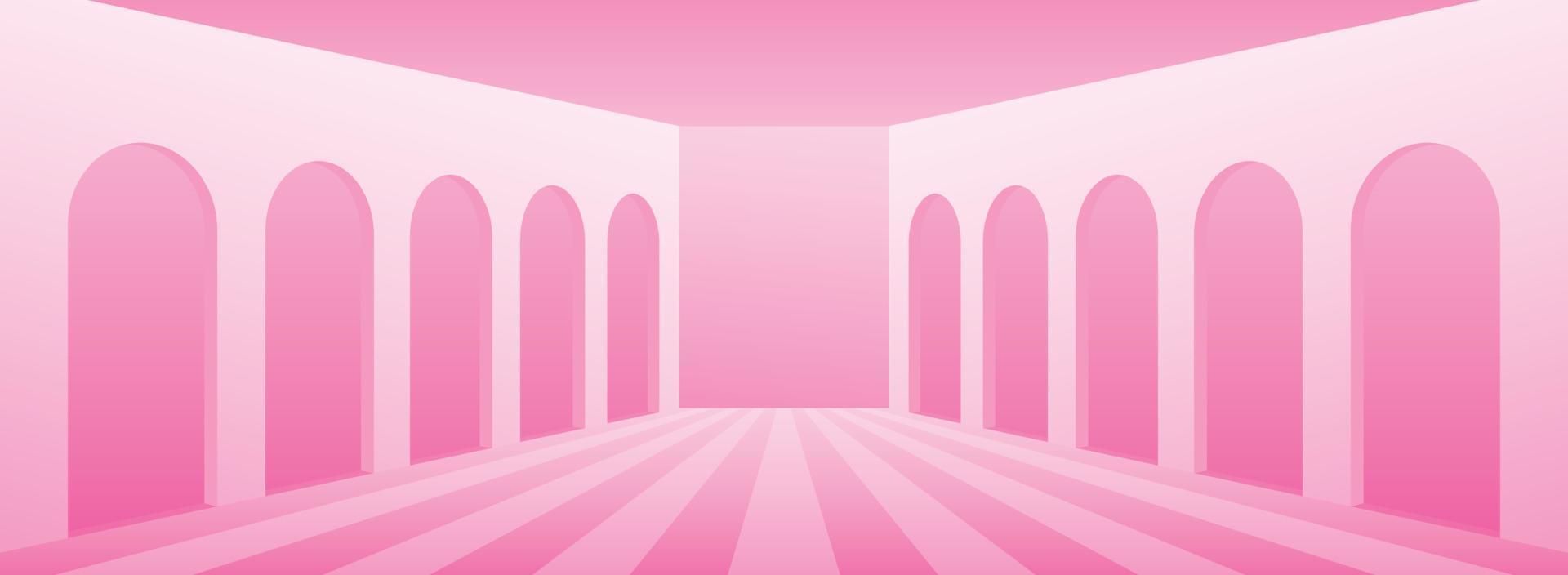 cena de fundo de corredor largo rosa pastel doce vetor de ilustração 3d