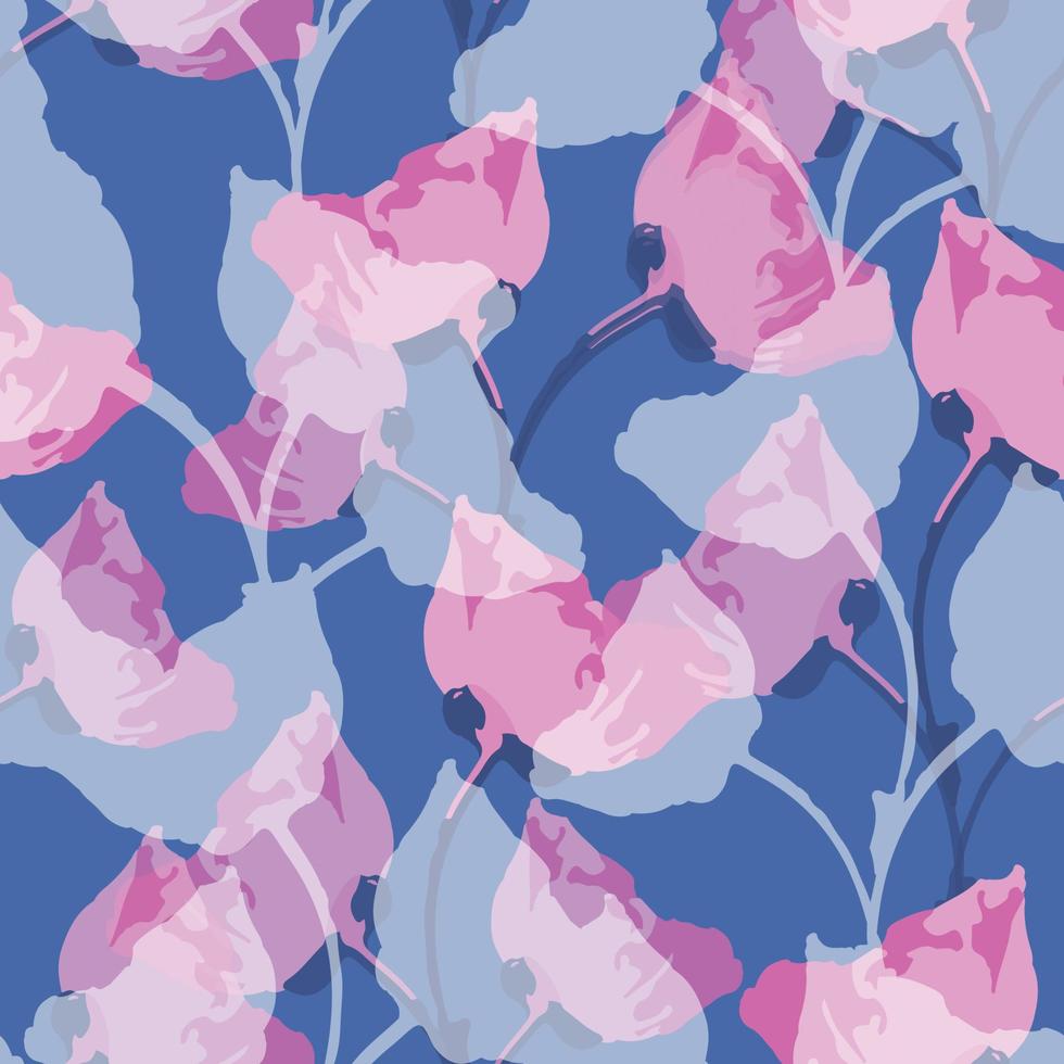 padrão de flores desenhadas à mão abstrata sem costura sobre fundo azul, cartão ou tecido vetor