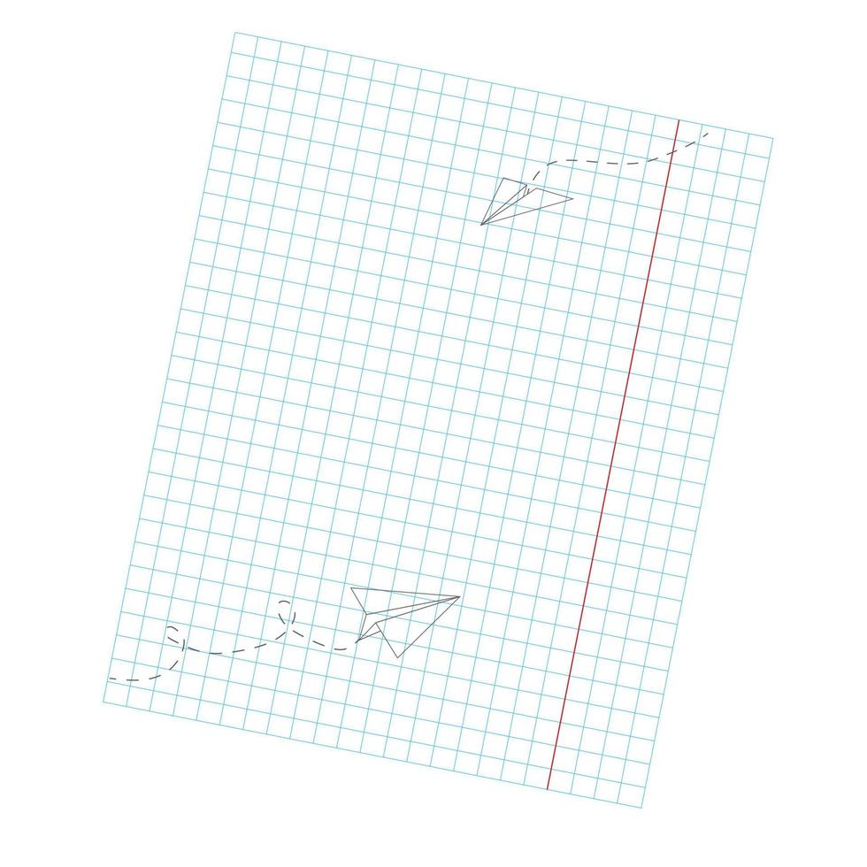 ilustração de metáfora com avião de papel voando. fundo de caderno escolar. desenhos animados vetor crianças e aviões