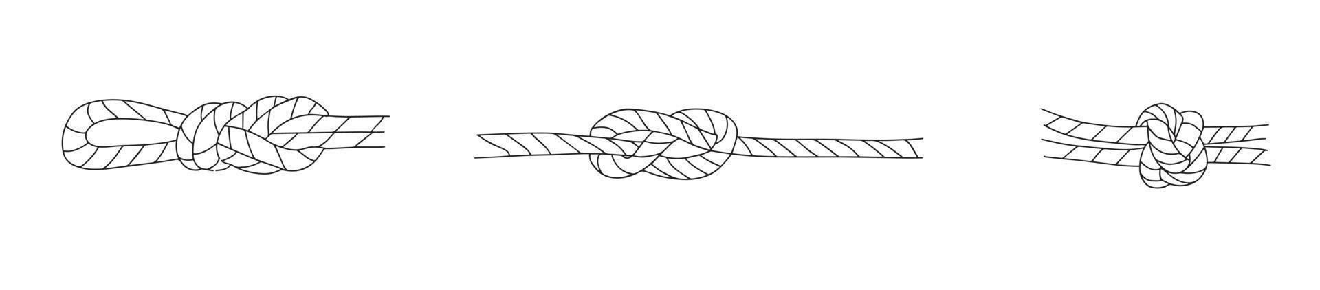 conjunto de nós de corda, engates, arcos, curvas isoladas no fundo branco. desenho vetorial decorativo. vetor