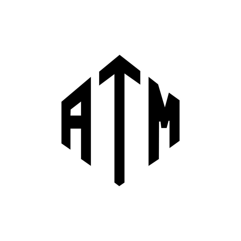 design de logotipo de carta atm com forma de polígono. atm polígono e design de logotipo em forma de cubo. modelo de logotipo de vetor atm hexágono cores brancas e pretas. monograma atm, logotipo de negócios e imóveis.