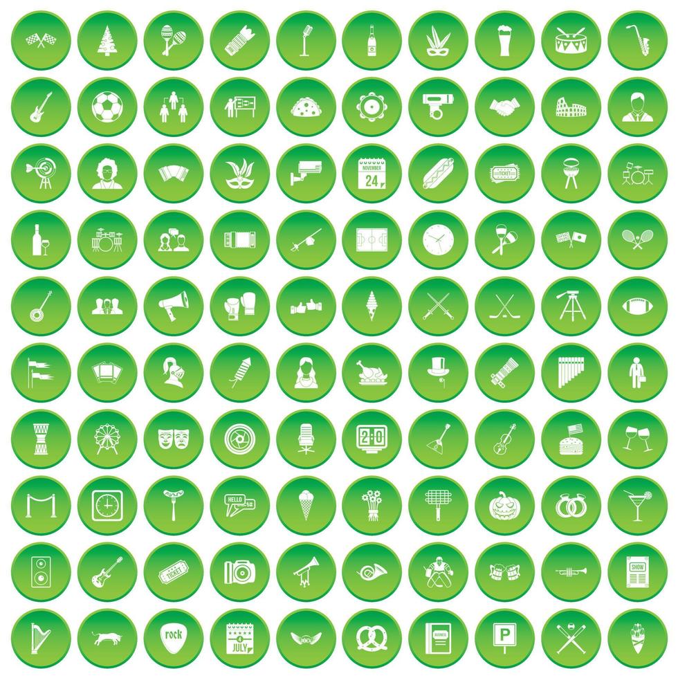 100 ícones de reunião definir círculo verde vetor