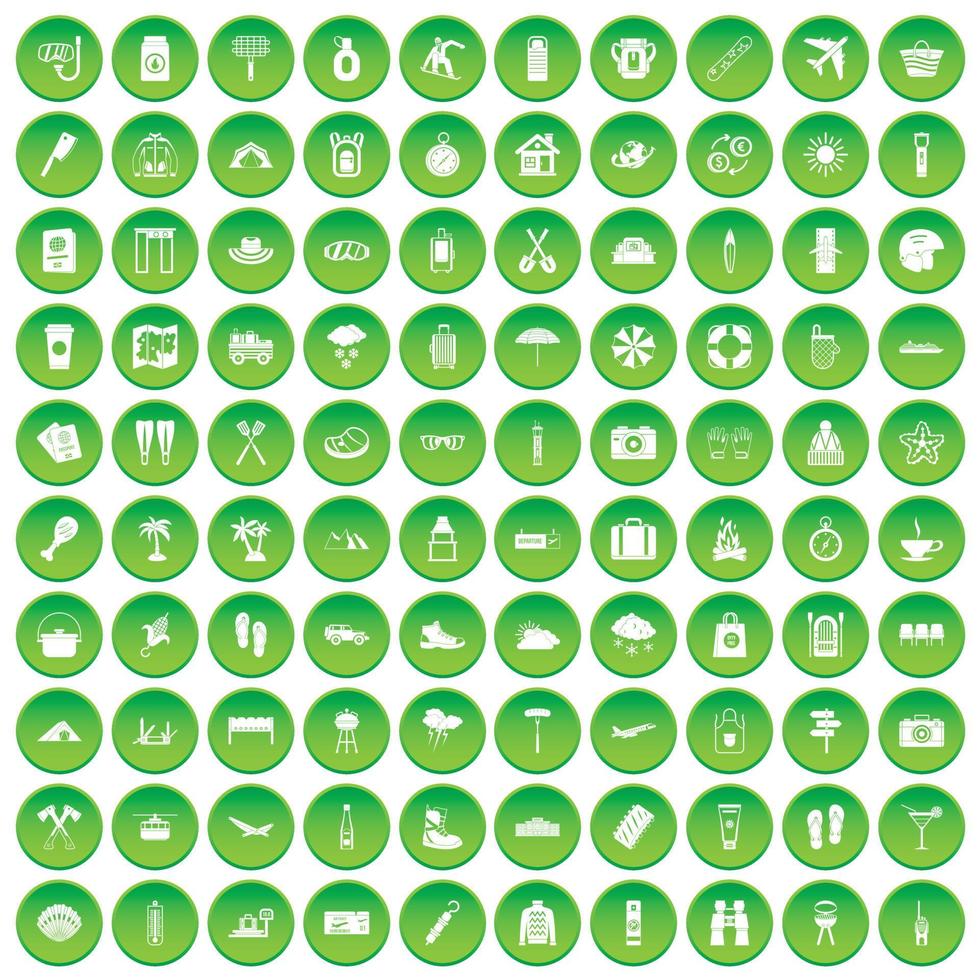 100 ícones de utensílio definir círculo verde vetor