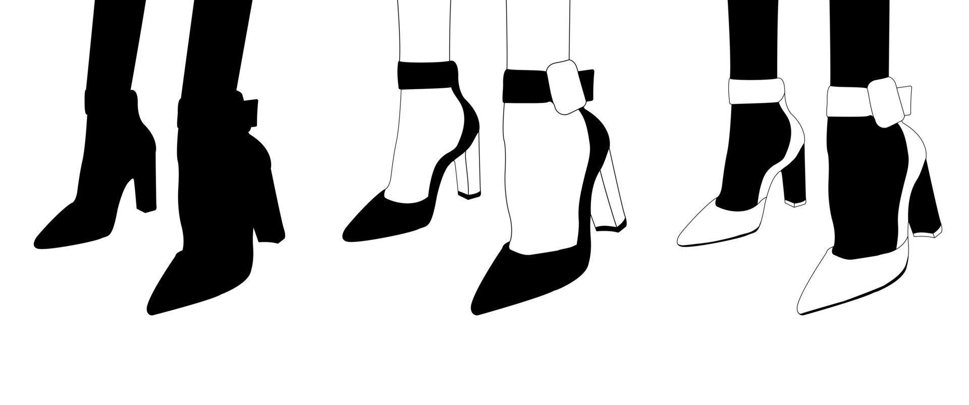 contorno da silhueta, sapatos da moda, tira no tornozelo. modelo de sapatos femininos. acessório elegante. vetor