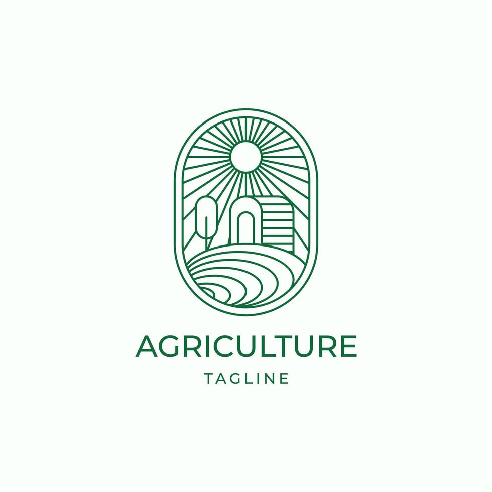 logotipo minimalista de contorno de linha de agricultura. logotipo da vila vetor