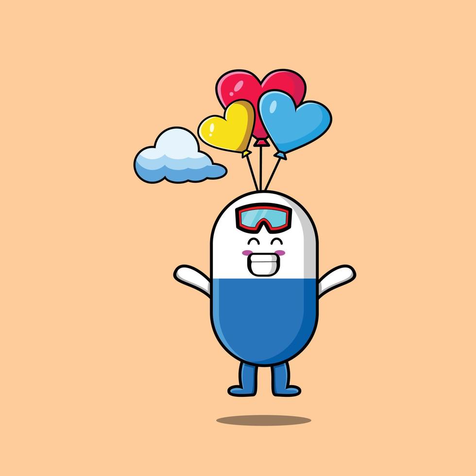 medicina cápsula dos desenhos animados paraquedismo com balão vetor