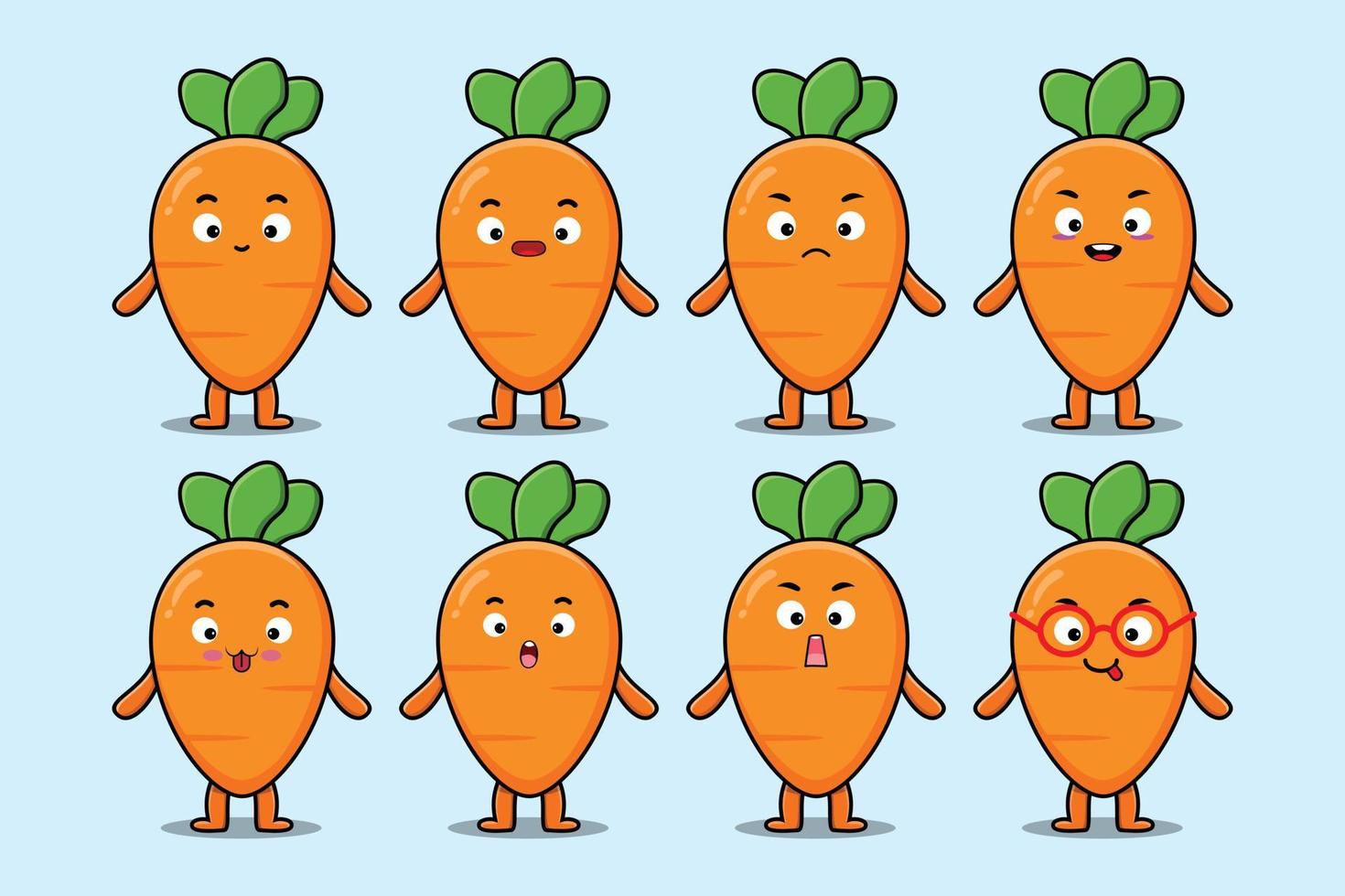 definir desenho de cenoura kawaii com expressões vetor