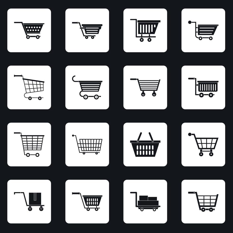 ícones de carrinho de compras definir vetor de quadrados