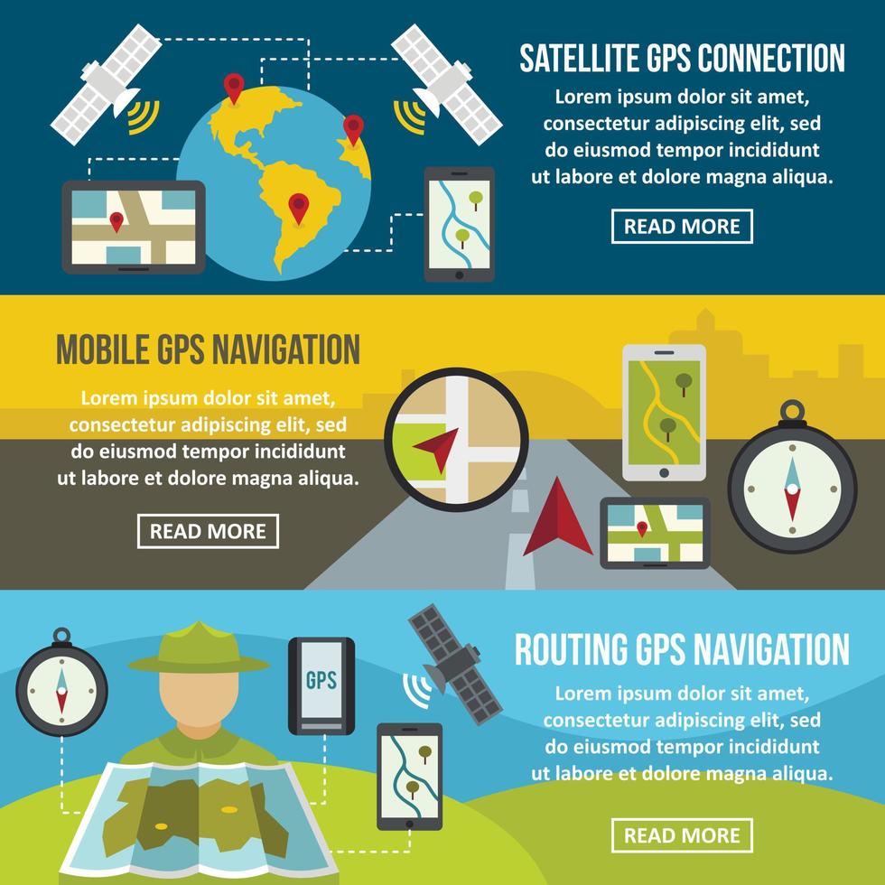 conjunto horizontal de banner de mapa de navegação, estilo simples vetor