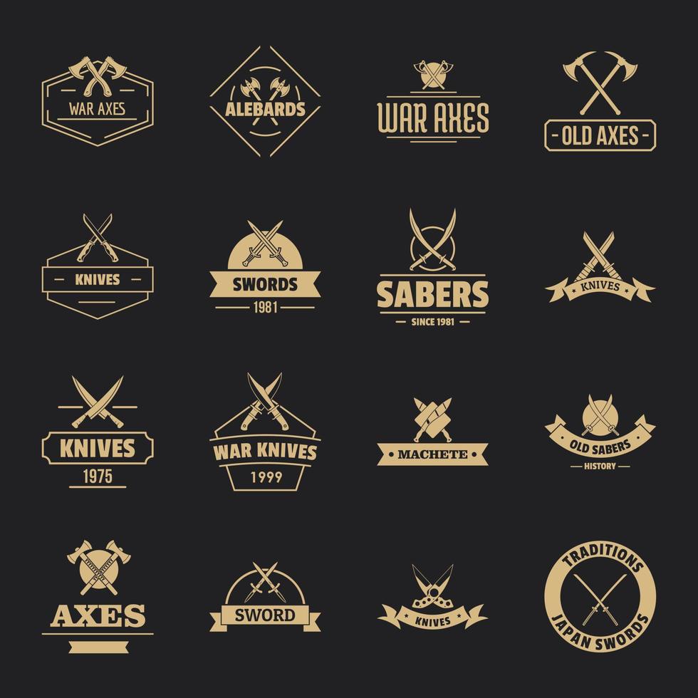 conjunto de ícones de logotipo de armas de aço, estilo simples vetor