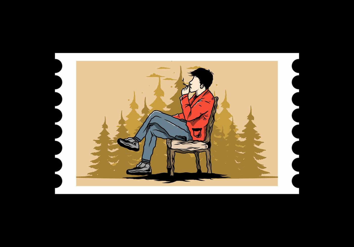 homem senta-se na cadeira e fuma ilustração de cigarros vetor