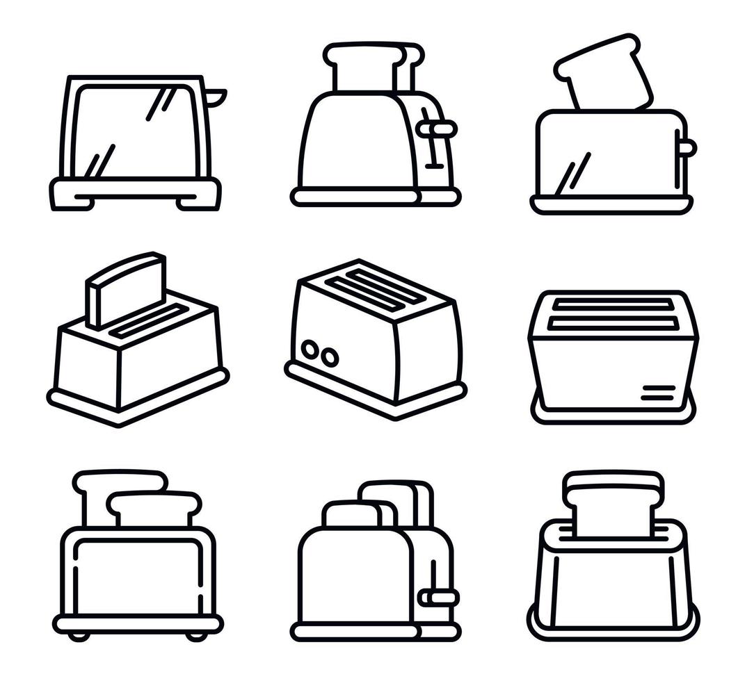 conjunto de ícones de torradeira, estilo de estrutura de tópicos vetor