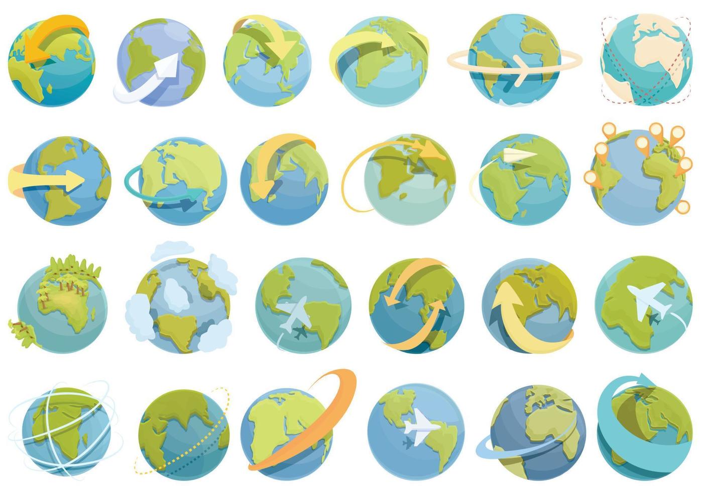 ao redor do mundo ícones definir vetor de desenho animado. globo mundo