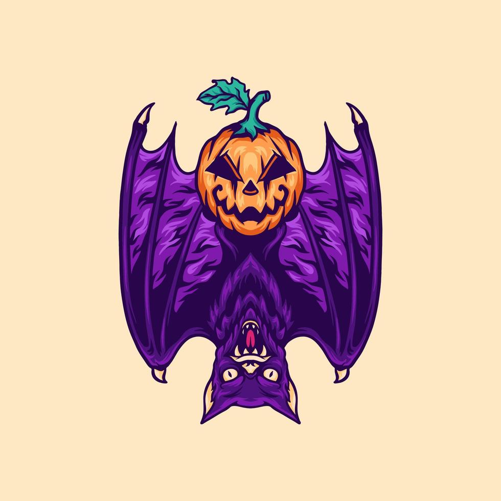 ilustração de halloween de morcego e abóbora vetor