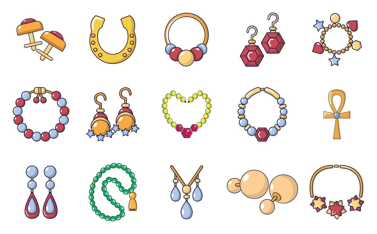 conjunto de ícones de joias, estilo cartoon vetor