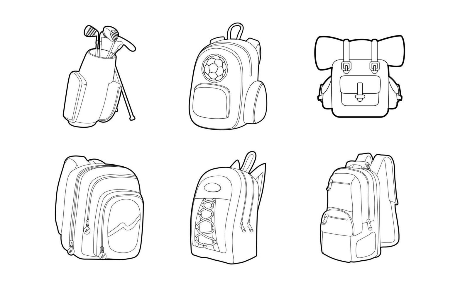conjunto de ícones de mochila, estilo de contorno vetor